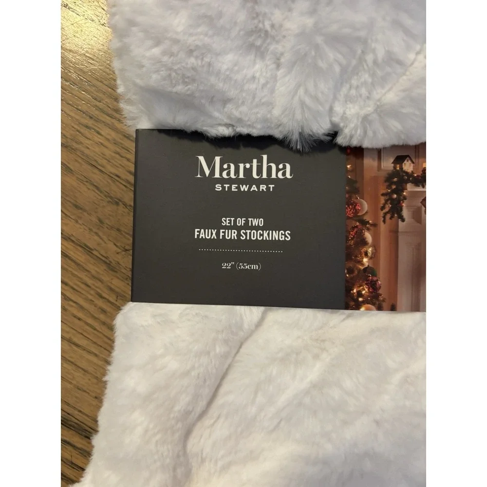Martha Stewart FAUX FUR Christmas Stockings Set of 2‎  WHITE Classic